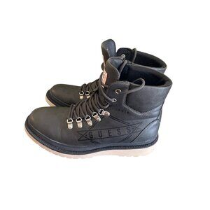 Mens Guess Black Leather Hiking Boots Lace-Up Style US 10 Gorpcore Vegan